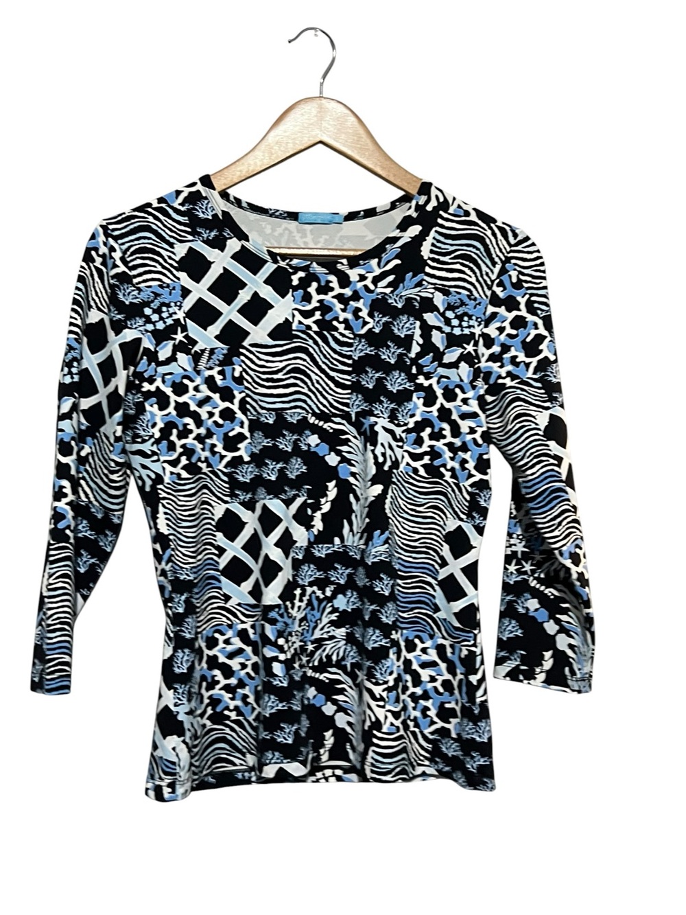 J. Mclaughlin Catalina Knit Top Small Shirt Blue Black Long Sleeves Travel